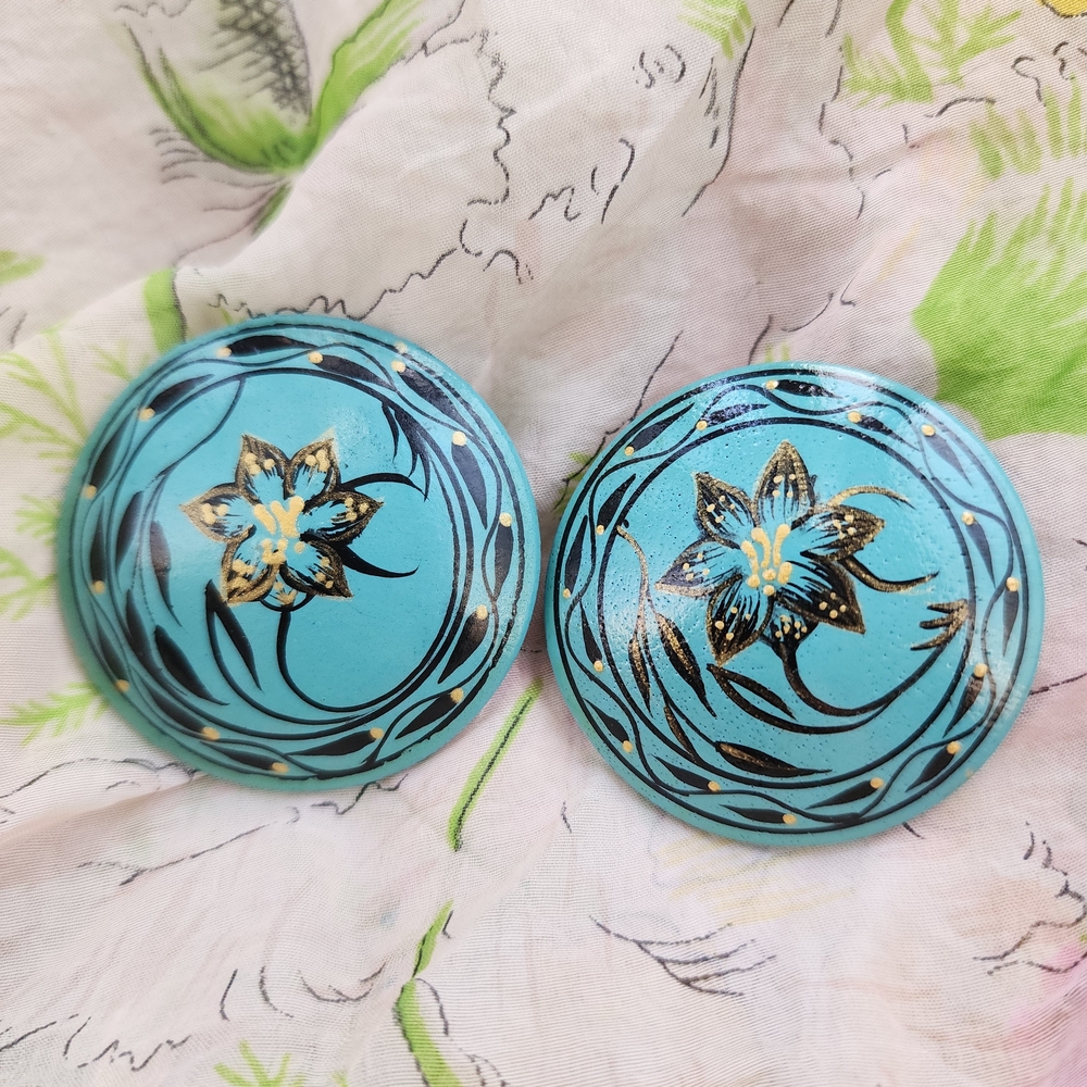 Blue Floral Decorative Earrings